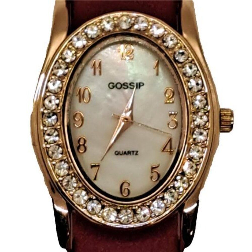 Gossip Watch Crystal Accents Mother of Pearl Dial Women Quartz New Battery Set